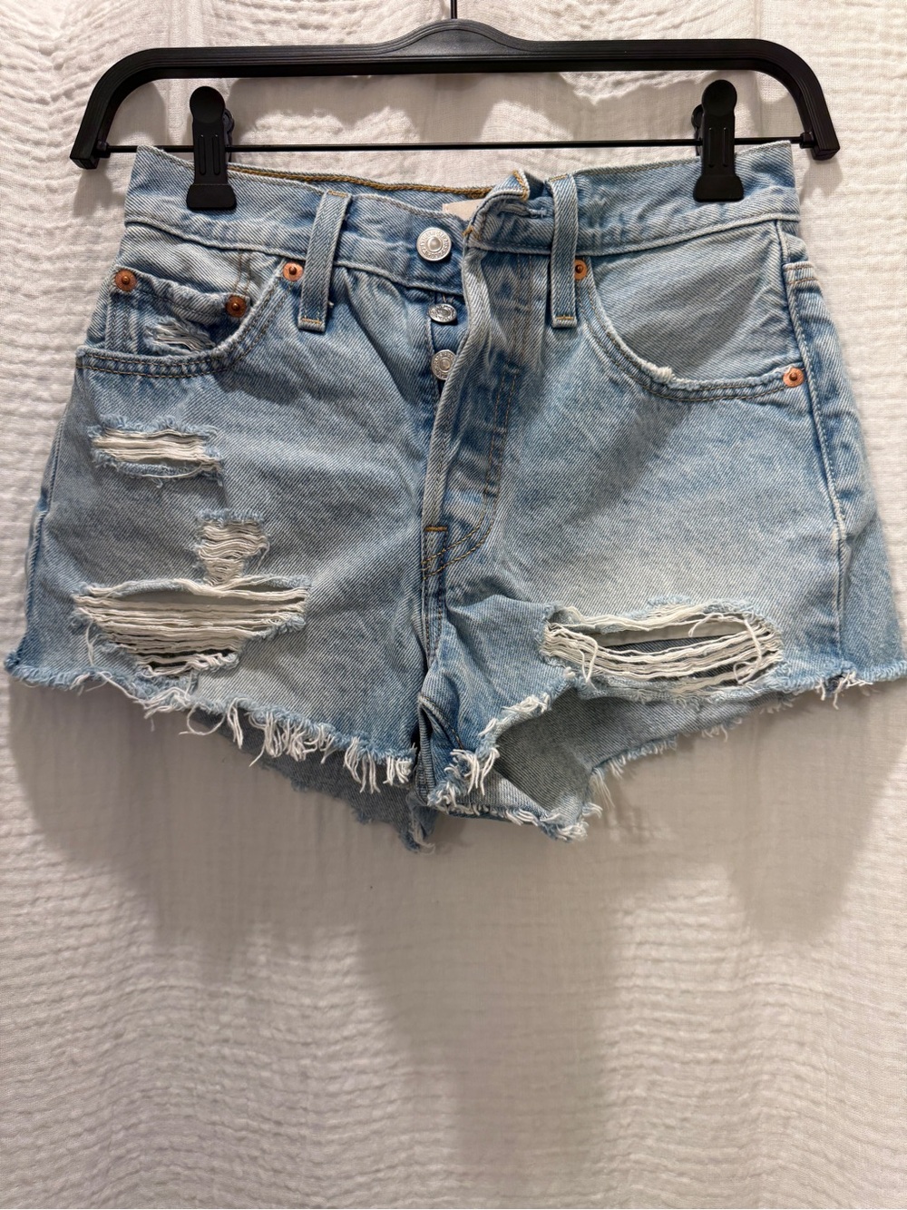 Levi's 501 Original High-Rise Distressed Cutoff Denim Shorts - Size 24